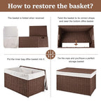 OIAHOMY Storage Basket with Lid, 27.7 Gallon (105L) Blanket Basket with Removable Separated Liner Bag, Paper Rope Hamper with Handle, Foldable, Shelf Basket for Living Room, Brown - color: Brown