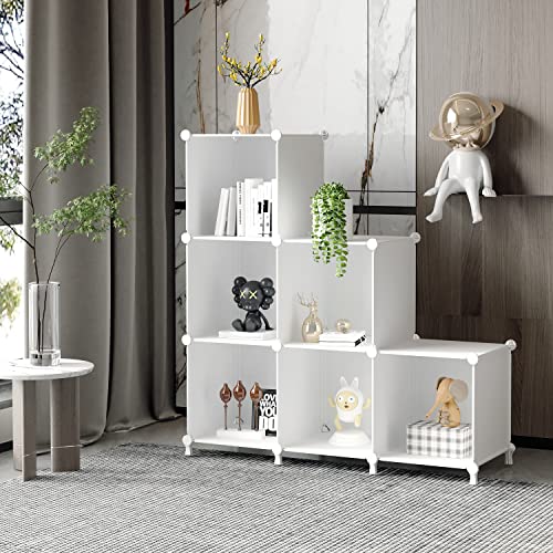AWTATOS Cube Storage Organizer, Storage Cubes Shelves Bookshelf, 6 Cube Closet Organizers and Storage, DIY Stackable Plastic Clothes Organizer Shelving for Bedroom, Home, White - color: White