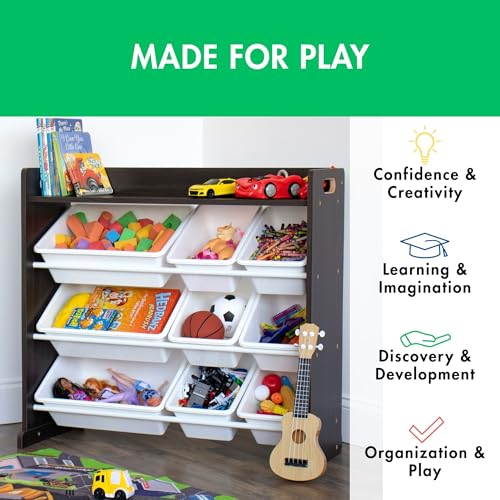 Humble Crew Toy Storage Organizer with 9 Removable Storage Bins for Kids Playroom, 3-Tier with Top Shelf Toddler Toy Organization and Storage, Espresso/White - color: Espresso/White