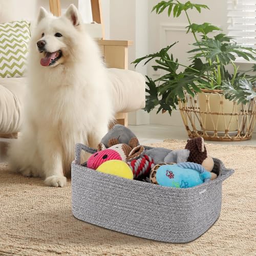 OIAHOMY Woven Basket, Gift Basket Empty with Gift Bags and Ribbons, Rope Baskets for Baby Showers, Storage Baskets with Handles for Nursery, Pet Toy Organizer - Grey - color: Grey, size: Medium: 13.5L*10W*6H