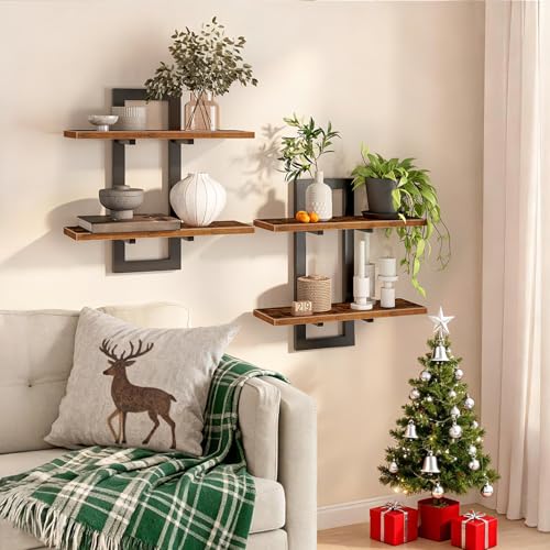 HOOBRO Floating Shelves and Wire Cube Storage Organizer, 15 Inch Wall Shelf Set of 2, 9-Cube Shelves, Modular Shelves with Metal Grid, DIY Closet Cabinet, BF32BJ01G1-BF09CW01