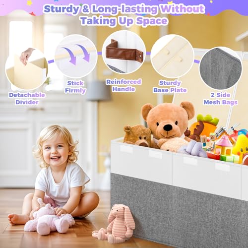 Extra Large Toy Storage Box with Lid, Collapsible Sturdy Toys Chest Storage Organizer Bin Basket with Divider for Kids, Boys, Girls, Closet, Playroom, Bedroom, Nursery, 40"X14"X16", Gray & White - color: Extra Large Gray & White