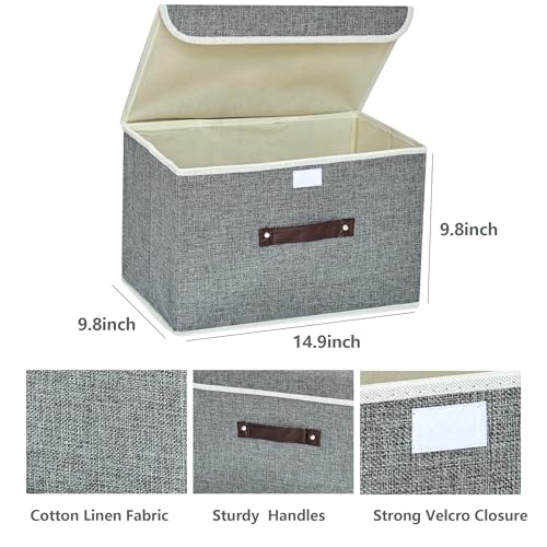 Storage Bin for Shelves Foldable Storage Organizing Basket with Lid&Handles Rectangle Closet Baskets,Gray Storage Bins, Storage Boxes for Home Office Car Dormroom - color: grey-lid