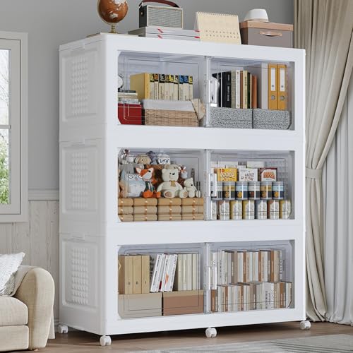 120GAL Storage Bins with Lid and Wheels, Stackable Closet Organizers and Storage Drawer, Collapsible Storage Box with Dividers, Foldable Plastic Cabinets for Room, Kitchen, 3 Pack White - color: White, size: 40Gal-3Pack