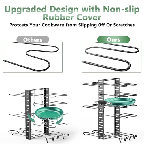 ORDORA Pots and Pans Organizer under Cabinet, 8 Tier Pot Organizers Rack Expandable 11.65" to 19.02" Height with 3 DIY Methods, Adjustable Pan Organizer inside Cabinet Kitchen Storage Organization - size: L-19.02"H-LightDuty