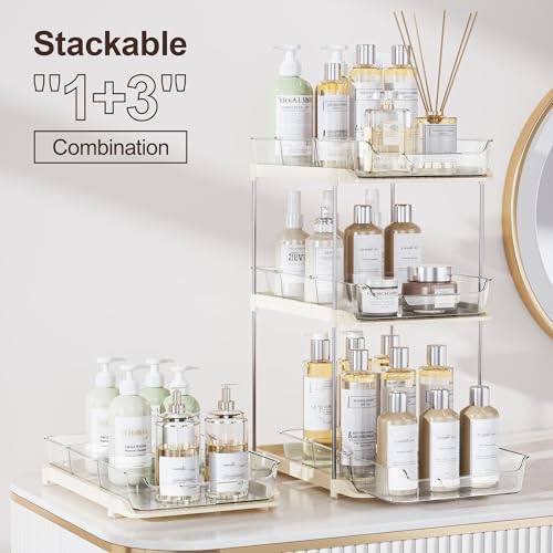 Delamu 2-Tier Multi-Purpose Bathroom Under Sink Organizers and Storage, Stackable Kitchen Pantry Organization, Pull Out Medicine Cabinet Organizer with Movable Dividers, Beige, 2 Pack - color: Beige, size: 2 Pack