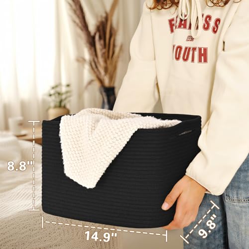 Baskets for Organizing,Storage Baskets,3 Pack Baskets for Shelfves,15"×10"×9" Woven Black Basket,toy storage bins,bins for organization - color: Black