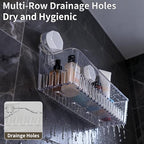 No Drill Bathroom Suction Storage Box, Strong Load-Bearing Shower Caddy Suction Cup Storage Rack with Drain Holes, Removable Hanging Wall Mount Shower Caddy Organizer for Bathroom, Kitchen