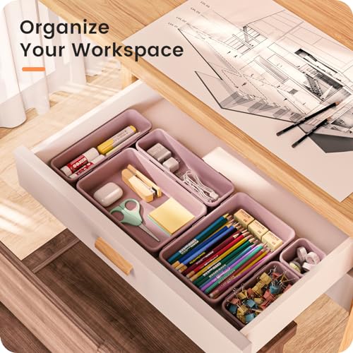 A-LuGei 【𝟮𝟴𝗣𝗖𝗦】 【𝟱𝗦𝗶𝘇𝗲】 Purple Drawer Organizer, Makeup organizer, 【Holds 177 Items】 Bathroom Organizers and Storage, Plastic Desk Organizer Divider, Organizer Bins for Office Vanity - color: Lilac