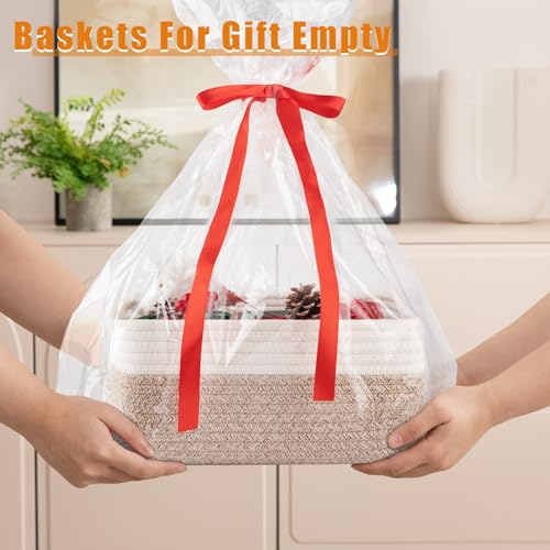OIAHOMY 4 Pack Storage Baskets for Organizing, Small Bins for Shelves, Cute Decorative Storage Bins, Organizer Baskets for Gifts Empty, 14.2''Lx11''Wx6.3''H, Brown/White - color: Brown/White, size: 14.2"*11"*6.3"