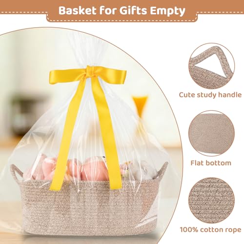 OIASKET Large Empty Gift Baskets for Baby Shower, 16.5" L x 12.6" W x 7" H Cute Woven Storage Basket with Gift Bags and Ribbons, Small Rope Toy Basket with Handles, Cat Dog Pet Toy Organizer - Brown - color: Brown, size: Large: 16.5"L x 12.6"W x 7"H
