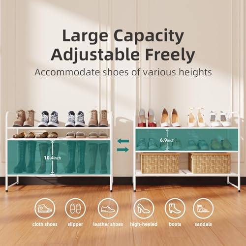 SUFAUY 3 Tier 33" Wide White Metal Shoe Rack for Closet, Stackable - color: White, size: 3 Tier