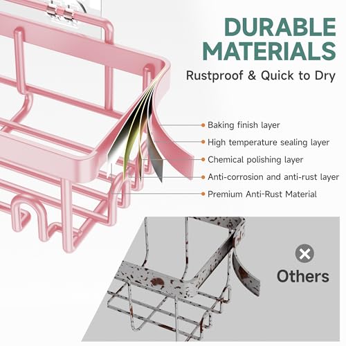 Veken Large Capacity Shower Caddy 6-Pack, No Drilling & Rustproof, Adhesive Shower Shelves with Soap Holder, Bathroom Organizers and Storage, Wall-Mounted Kitchen & Home Decor, Pink - color: G. Pink