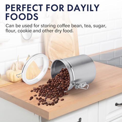 ENLOY 4-Piece Stainless Steel Airtight Food Storage Canister Set with Clear Lid, Containers Sets for Kitchen Counter for Sugar, Flour, Tea, Candy, Cookie, Spice, 28/32/38/65 oz - size: Small