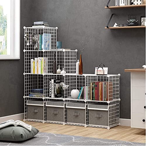 C&AHOME Wire Cube Storage, 12-Cube Storage Organizer Metal, C Grids Storage Bins Shelving, Modular Bookshelf Shelf, Closet Cabinet Ideal for Bedroom, Office 36.6”L x 12.4”W 48.4”H White - color: White
