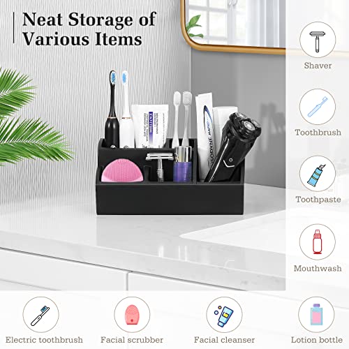 Luxspire Bathroom Counter Organizer, Toothbrush Holder for Bathroom 5 Slot, Large Bathroom Countertop Organizer Storage Marble Bathroom Accessories for Toothbrush Toothpaste, Matte Black - color: Matte Black, size: 5 Slots