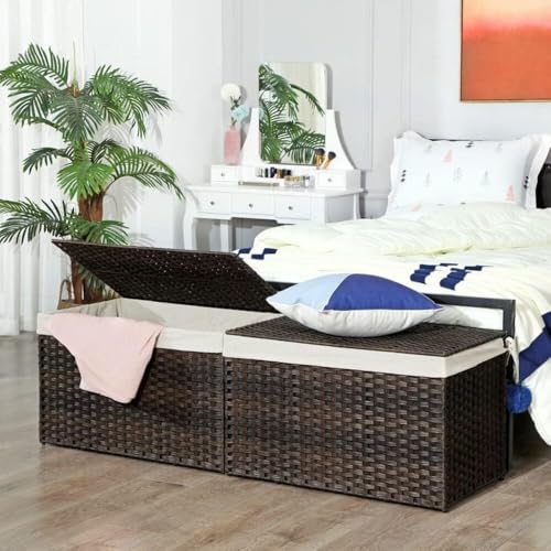 SONGMICS Storage Basket with Lid, Woven Blanket Storage Bin with Handles, Foldable, Removable Liner, Metal Frame, for Bedroom, Laundry Room, 42.3 Gallons (160 L), Brown URST76BR - color: Brown, size: 160 L