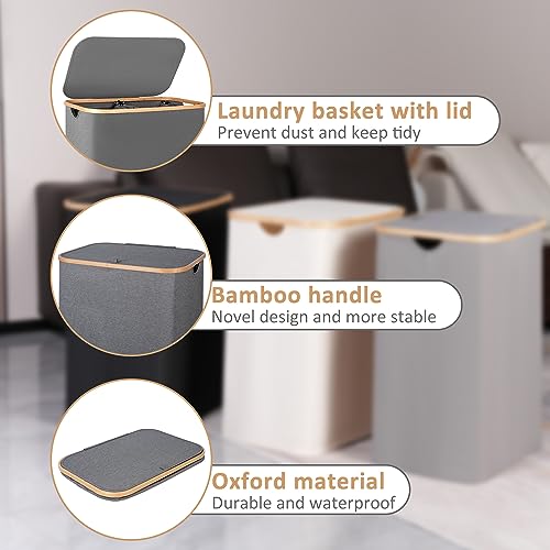 iEGrow Laundry Basket with Lid, 160L Laundry Hamper with Bamboo Handle,Clothes Basket Organizer with Removable Inner Bag for Clothes Toys Towels,Light Grey - color: Grey, size: 160L
