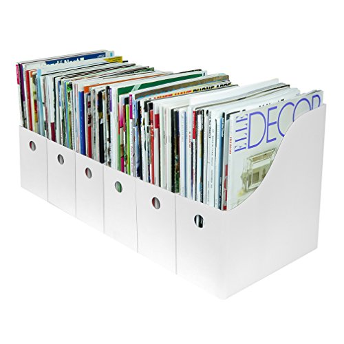 Evelots Magazine File Holder -Set of 6 White - Office Desk Organizer - Sturdy Cardboard - New Upgraded Double Front Panel -4" Wide-Easy Assemble - color: White, size: Set of 6