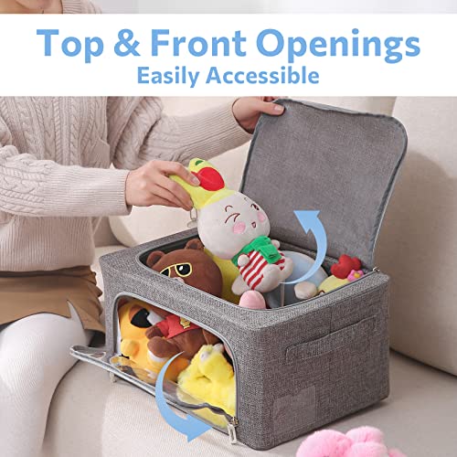 CYhom 3Pack Foldable Storage Bins - Frame Storage Box Linen Fabric Stackable Clothes Container Organizer with Clear Window & Carry Handles Large Capacity (Small-22L, Dark Gray) - color: Dark Gray, size: Small-22L