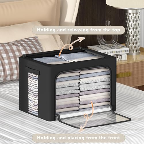CYhom 3Pack Frame Storage Box - Clothes Storage Bin Bags Oxford Fabric Foldable Stackable Container Organizer Set with Clear Window & Carry Handles (Black, X-Small-36L) - color: Black, size: Small-36L