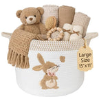 Bunny Storage Basket for Nursery – Large 15"x11" Cotton Rope Bin with Soft Embroidered Bunny Patch – Toy Organizer, Baby Laundry Hamper, Blanket & Diaper Holder – Foldable, Washable & Baby-Safe - color: Bunny