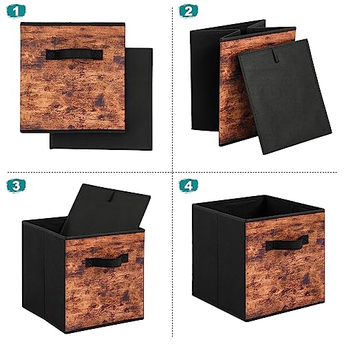 Stero Fabric Storage Cubes, 6 Pack Foldable Storage Bins with Handle, 11 Inch Box for Shelves, Closet, Organizer, Rustic Brown and Black - color: Rustic Brown and Black, size: 11"-6 Pack