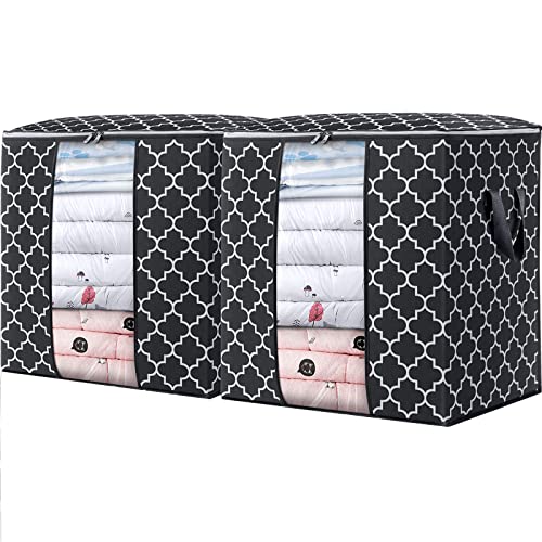 WISELIFE Storage Bags 2 Pack/100L Large Blanket Clothes Organization and Storage Containers for Comforters,Bedding, Foldable Organizer with Reinforced Handle, Clear Window, Sturdy Zippers,Black - color: Black, size: 2x 100L
