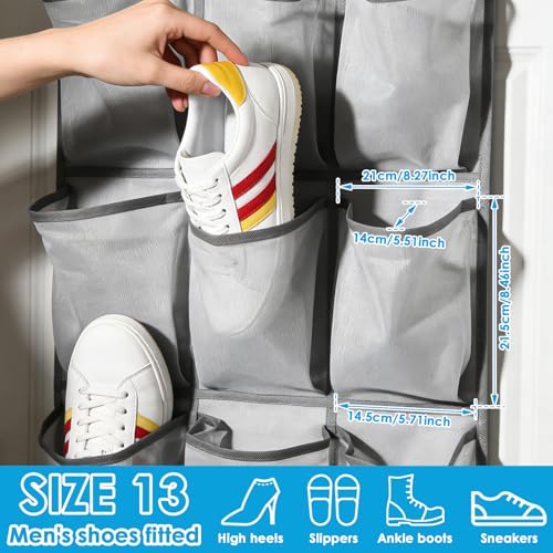 2Pcs 30 Large Pockets Dual Sided Hanging Shoe Organizer for Closet Shoe Storage Shelves with 360 Rotating Hanger Space Saving Storage Bag Hanging Shoe Rack for Bedroom Laundry Room,Gray - color: Grey 2PCS