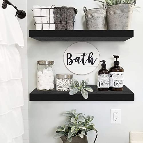 QEEIG Floating Shelves for Wall 23.6" Long - Wall Mounted Shelf Bathroom Kitchen Living Room Bedroom Farmhouse Home Decor Display Bookshelf Large 23.6 x 9.3 inch Set of 2, Black (008-60B) - color: C. Black, size: 23.6"
