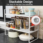 Expandable Cabinet Shelf Organizers, Stackable Metal Shelves Extender for Kitchen Countertop Storage, Adjustable Spices Shelves Rack Stand for Cupboard Pantry, White - size: 1Pack-Special-8''Wx(16.5-27'')Lx9.6''H-White