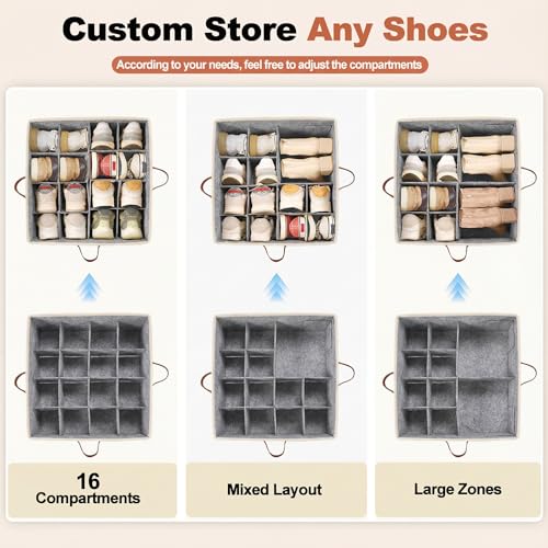 Shoe Organizer for Closet, Foldable Shoe Rack with Clear Cover, Adjustable Dividers for 16 Pairs, Storage Cubby for Wardrobe, Beige & Grey - color: Beige & Grey