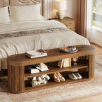 Tribesigns 47.2" Wooden Entryway Bench with 2-Tier Shoe Storage, Farmhouse Dining Bench with Adjustable Foot Pads, End of Bed Stool for Bedroom, Hallway, Living Room, Dining Room, Rustic Brown - color: Brown