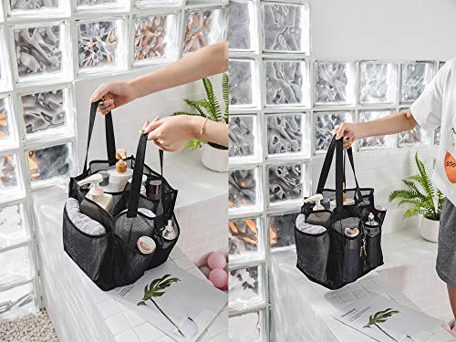ALYER Mesh Shower Caddy Basket,Large Shower Bag Tote,Hanging Bath Toiletry Organizer with 1 Big Separated Inner Compartment and 6 Deep Outer Pockets (Black) - color: Black