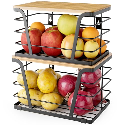 TIDIIABODE 2 Pack Extra Large Pantry Storage Organizers, Pantry Baskets organization, Potato and Onion Storage Bin, Wall Mount Trash Bag Storage for 13-33 Gallon Bags with Bamboo Top, Black - color: 2-Pack-XL&L-Black