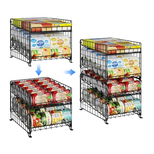 JKsmart 2 Pack 2 Tier Stackable Can Organizer for Pantry, Can Rack Holder for Kitchen Pantry Cabinet, 16inch Depth Can Dispenser for Various Ounces of Canned Food Soda Drinks, Black - color: Black-2 pack, size: 2 Tier（16.3"D for Depth cabinet）
