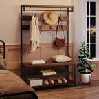 IDEALHOUSE Coat Rack Shoe Bench Industrial Hall Tree Storage Bench for Entryway Wood Look Accent Large Shoe Rack with Storage Shelf Hanging Bar,8 Hooks Grey 39.9"x15.7"x72" - color: Brown