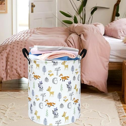 19.7 Inch Round Laundry Hamper Cute Animal Pattern Laundry Basket Fabric Storage Hamper Organization Bin, Toy Box,Gift Basket with Handles for Room - color: F-RT02548