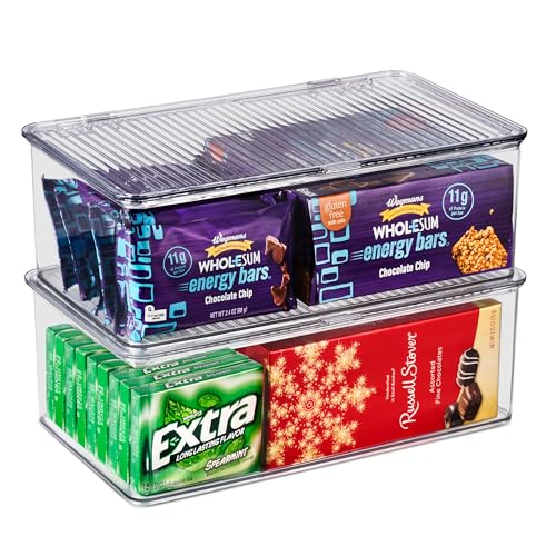 Sorbus Pantry Storage Organizer with Lids- Clear Plastic Refrigerator Organizer Bins- Multi Purpose & Versatile Stackable Cabinet Organizers- Cosmetics, Laundry, Office Supplies Food Organizer- 2 Pack - size: Medium