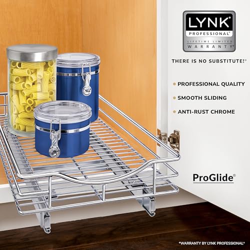 LYNK PROFESSIONAL® Pull Out Cabinet Organizer, 11" x 21" Slide Out Cabinet Organizer Pull Out Drawer – Pull Out Shelves for Kitchen Cabinets – Under Sink Organizers - Lifetime Ltd. Warranty, Chrome - color: Chrome, size: 11" W x 21" D