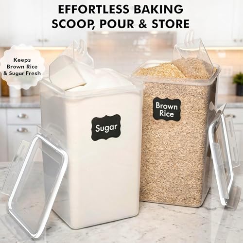 WHITE FEATHER SUPPLIES 2 PC [6.5L / 220 Oz] Large Food Storage Containers with Lids Airtight - BPA Free Clear Plastic Kitchen and Pantry Storage Containers, Bulk Storage for Cereal, Flour, Sugar, Rice - color: White - 2 Pack