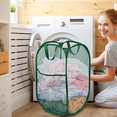 Durable Collapsible Laundry Baskets, Tear-resistant Pop Up Hamper for Laundry, Foldable Clothes Hamper with Reinforced Carry Handles Handy Pocket for Laundry Room, Bathroom, Dorm or Travel Emerald - color: Emerald, size: Pop Vertical