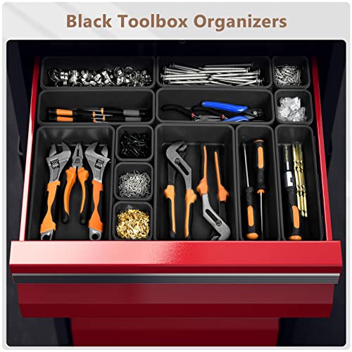 【More Larger Size】A-LUGEI【69 PCS-5 Size】 Tool Box Organizer Tray Divider Set【Black】 Desk Drawer Organizer Bin, Socket Organization and Storage Toolbox for Rolling Tool Chest Cart WorkBench Part Widget - size: 69pcs-5 Size