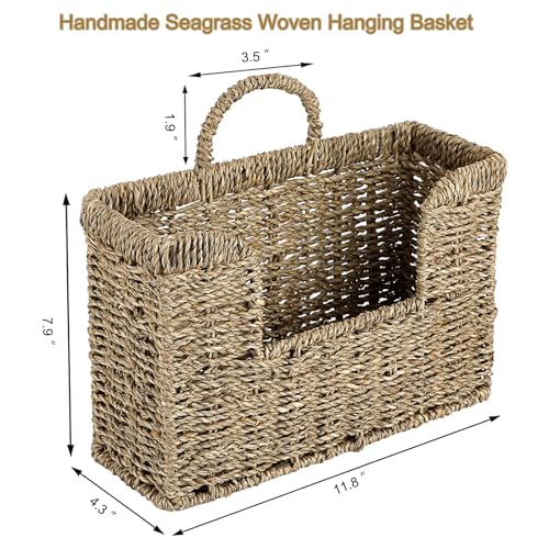 Woven Hanging Basket for Wall, Magazine and Mail Organizer Holder with Sturdy Frame,Seagrass Magazines Baskets Also Stands on Tabletop, Wall Mount Storage Rack for Home Office - color: Sea Grass