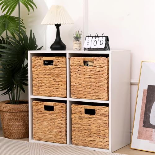 Wicker Storage Basket Foldable Hyacinth Storage Box Set of 2, 12x12x12 Inch - Handmade Woven Basket for Closet,Shelf Organization & Decor