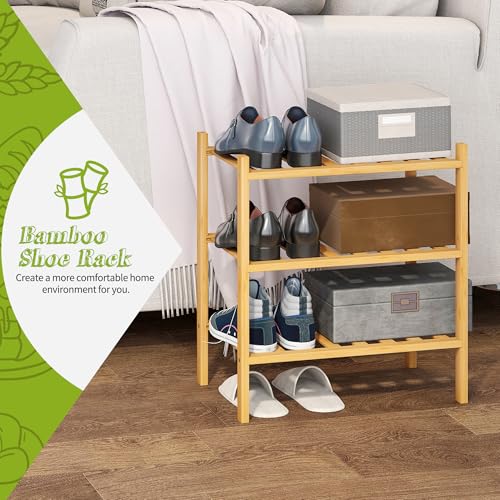 BMOSU 3-Tier Bamboo Small Shoe Rack Premium Stackable Shoe Shelf Storage Organizer for Hallway Closet Living Room Entryway Organizer (Natural Bamboo) - color: Natural Bamboo, size: Small-3-Tier（17*11*18.3inches）
