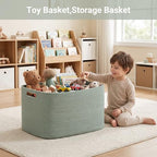 75L Green Cotton Rope Storage Basket, Large Rectangle Laundry Hamper with Handles, 22”x17”x12” Woven Blanket and Toy Basket for Living Room, Bedroom and Nursery - color: Green