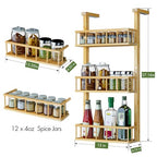 Hanging Spice Rack for Refrigerator - 3 Tier Bamboo Kitchen Counter Shelf Organizer for Can Seasoning Storage, Adhesive to Fridge & Pantry Side