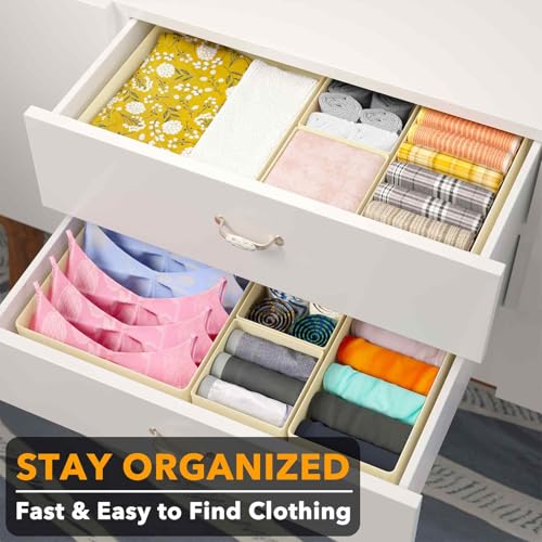 SpaceAid Drawer Organizer for Clothes, 18 Pack Dresser Drawer Organizer Bins, Closet Organizers and Storage Dividers for Clothing, Underwears, Socks (Beige) - color: Beige, size: 18 Pack