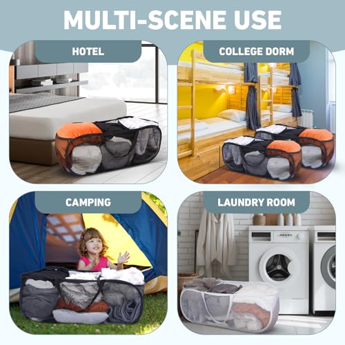 2 Pieces Up Laundry Hamper, 3 Compartment Collapsible Mesh up Laundry Basket, Collapsible Mesh Laundry Baskets for Family College Dorm Hoom Dirt Clothes Bin with Handle - color: Black+White 1